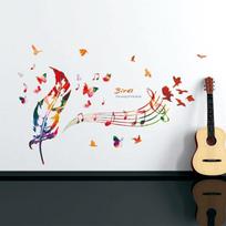 Nauji PVC aplinkai nekenksmingi nuimami sienų lipdukai Muzikiniai spalvoti plunksnų sienų lipdukai