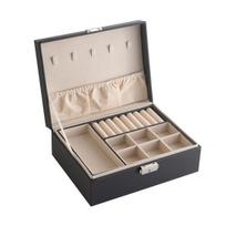 Jewelry Storage Box with Lid Safety Lock    3 Colors Convenient Micro Fiber Leather Double-layer Jewelry Storage Box for Gifts beige