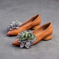 Johnature Sweet Flower Pumps Natūralios odos moteriški batai sekliais smailiais pirštais žemakulniais 35 kupranugaris