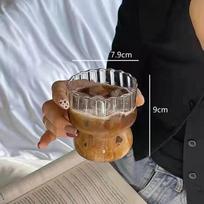 6PCS Pink Bow Glass Cute Water Cup Cartoon Bow Glass Cup Striped  Doodle Coffee Mug Household Fruit Tea Lemonade Girls Gift 6PCS