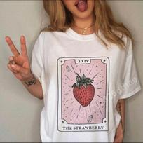 Strawberry Tarot Cute Women T-Shirt Fashion Tees Female Short Sleeve Cartoon Clothes 3D Print O-neck Tops Graphic Tshirts S