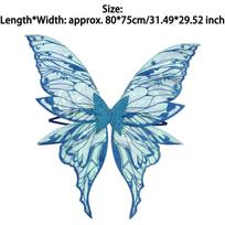 Glittery Butterfly Wings Costume Props - Elastic Strap Gold Stamp Decorated for Themed Party & Photography One Size mėlyna