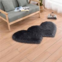Simple Faux Wool Irregular Bedside Rug for Bedroom and Living Room 60x90 cm Twin Heart black