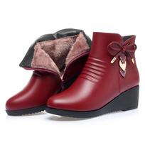 Moteriški žieminiai ankle boots, patogūs, šilti, medvilniniai batai, minkštos odos, pliušiniai, veliūriniai, platforminiai wedge batai, neslystantys trumpi batai mamai 35 vyno raudonos spalvos