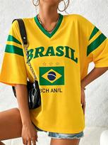Brazilijos Futbolo Džersis Vyriški Marškinėliai Moteriški Marškinėliai Berniukai Mergaitės Viršutinė Dalis Suaugusieji Vaikai Tėvų ir Vaikų V formos kaklas greitai džiūstantys vaikiški Marškinėliai S yellow