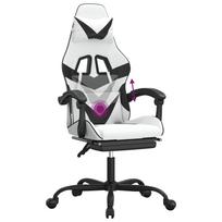 Gaming Chair with Footrest Swivel White & Black PU Leather