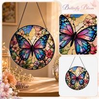 Acrylic Butterfly Flat Puzzle Suncatcher Hanging Decoration with Floral Print for Window or Wall Display Home Decor One Size black