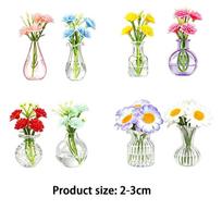 Pack Of 8 Mini Glass Display Fridge Magnets With Synthetic Flowers For Home And Office Use CN
