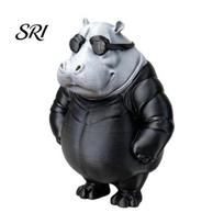 Black Matte Animal Figurine Funny Cool Hippo 3D Printed Hippopotamus in Sunglasses Cute Statue Novelty Sculpture for Home Office Desk Decor juoda