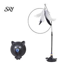 Vacuum Sealed Cat Toy Tease with Suction Cup Interactive Press Lock Sticks Head Shape on Floors Wand Flexible Steel Wire Feather Durable Plaything juoda