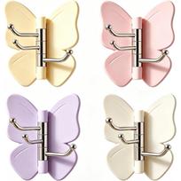 4 Pack Rotating Butterfly Adhesive Wall Hooks, No-Drill 3-Prong 270° Swivel Hangers with Adjustable Wings(4pcs)