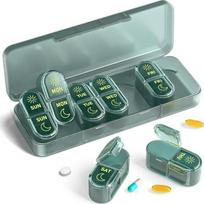 7 tinklelių mini nešiojama tablečių dėžutė savaitės vaistų vitaminų laikymo organizatorius Kelioninės tabletės uždarytos dėžutės piliulių dėklas žalia
