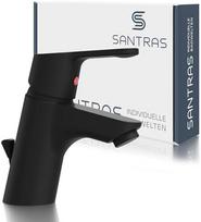 SANTRAS Šiuolaikinis praustuvo maišytuvas Ekscentrinis sifonas Traukimo strypas Raudonas (RAL 3003) Vienrankis maišytuvas šiltam/šaltam vandeniui, vienos skylės, žalvario metalas (Matte black,Ablaufgarnitur) matinė juoda spalva