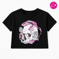 Skull Onyx Alternative Emo Gothic Grunge Rock Punk Black Short Sleeve Crop Top 4XL
