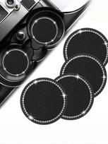 4Pc universal non-slip cup holder pad, shiny crystal diamond car interior accessories juoda