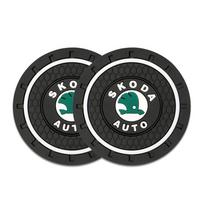 sqtwm1 2pcs PVC Non-slip Car Logo Water Cup Pad Holder Coaster for Skoda Octavia Fabia Rapid Superb Kodiaq Scala Karoq Accessories cup pad