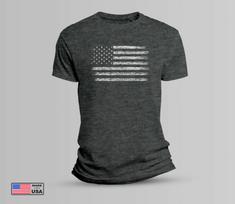 Amerikos Vėliavos Trumpomis Rankovėmis Vyriški Tamsiai Pilki Melange Marškinėliai Su Nudėvėjimo Efektu JAV Pilki M gray