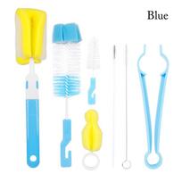 7pcs New Spout Cup 360-degree Bottle Brush Clean Sponge Rotating Baby Nipple mėlyna
