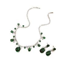3Pcs Colorful Rhinestone Jewelry Set Waterdrop Zircon Women Jewelry Suit  Party žalia