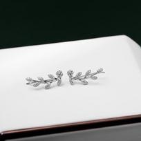 Banyan Tree S925 Silver Olive Branch Zircon Leaf Earrings - Summer Forest Style ES2322 platina