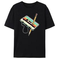 Men Short Sleeve Cassette Tape Pencil 1980s Retro Vintage Throwback Music T-Shirt Women Clothing Vintage T Shirt Camisetas S