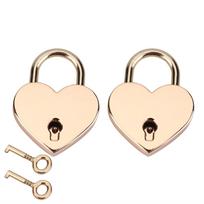 2 sets Heart shaped Padlock & Skeleton Key Metal Lock for Luggage Diary Book Jewelry Box beige