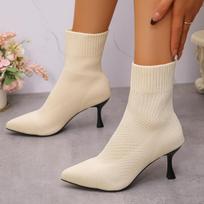 Moteriški Batai Tamprių Audinių Kojinės Batai Moterims Elegantiški Smailūs Kojų Pirštai Megzti Elastingi Ankle Boots Moterims Seksualūs Kulniukai Batai 36 smėlis