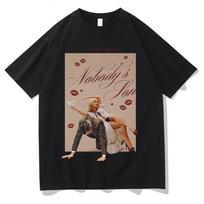 Pure Cotton Short Sleeve Sabrina Carpenter Nobody's Son Print T-shirt Y2k Crewneck Tees Women Men High Quality T Shirt XS juoda