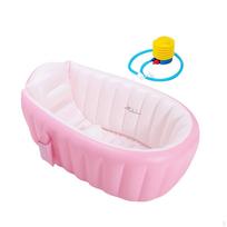 Pripučiamas kūdikių vonios baseinas, sulankstomas nešiojamas dušo praustuvas naujagimiui mėlynai Pink with Foot Pump