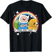 CN Adventure Time Finn And Jake Rainbow Stars Portrait T-Shirt S juoda