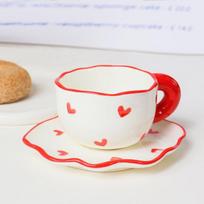 Cute Hand-Painted Ceramic Heart Coffee & Tea Cup Set