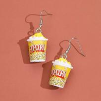 Creative Simulation Popcorn Bucket Pendant Women'S Earrings 3D Resin Accessories Handmade Hook Eardrop Cinema Jewelry Cute Gift onesize