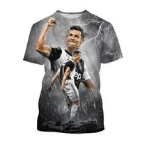 Ronaldo vasaros mada Nauji marškinėliai Futbolo žvaigždė Laisvalaikio apvalia kaklo iškirpte Vyriški 3D spausdinimo trumpomis rankovėmis Hip-hop marškinėliai S gray