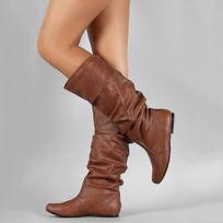 Women Faux Leather Flat Mid Calf Slouch Boots Wide Leg Shoes 36 ruda