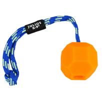 Julius K9 fluorescencinis kamuolys - fluorescencinis žaislas su virve ir skanėstų anga