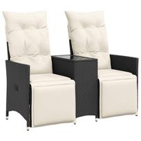 2 Seater Garden Sofa with Table Adjustable Black Poly Rattan