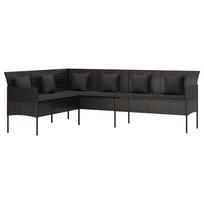 L Shaped Garden Sofa with Cushions Black Poly Rattan