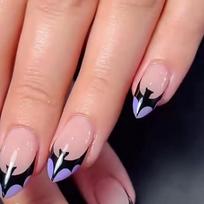 French Style Press-On Nails Almond Shape Halloween Bat Design Pre-Glued Nail Tips Women Gel Adhesive Type