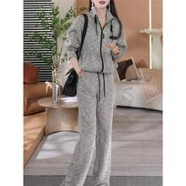 Women 2 Piece Tracksuit Striped Zip Up Jacket Drawstring Wide Leg Pants Casual Loungewear Set L juoda balta spalva