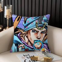 J-Jojo B-Bizarre Adventure Pillow Case Home Dorm Chair Back Short Plush Double-Sided Printing Office Nap Time Cushion Cover Peach skin 18*18(CM)-1Pcs blue