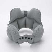 Inflatable travel neck pillow, providing head and neck support for long flights and office naps. Compact and lightweight. pilka spalva