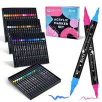 Arrtx Acrylic Paint 64 Acrylic Paint Pens for Rock Card DIY and Calligraphy Markers, Colors, Dual-Tip Painting, Wood, Ceramic, Fabric, Glass, Canvas,