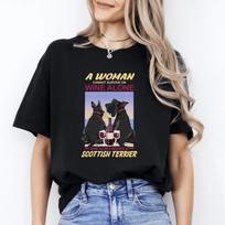 A Woman Cannot Survive On Wine Alone T-Shirt gift Scottish terrier Dog mom Unise M