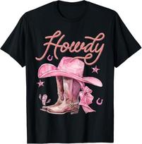 Howdy Pink Birthday Cowgirl Boot Hat Western Rodeo Girl TShirt S