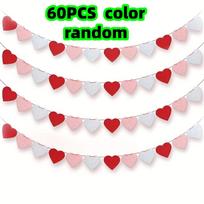 60-Piece Valentine's Day Heart Garland Felt Banner Heart-Shaped Door Curtain Hanging Decoration Wedding Room Decoration Party Heart