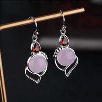 Quality Crystal Pink Drop Earrings for Women Accessories Vintage 925 Sterling Silver Earrings for Girl Jewellery gray