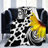 Cow Sunflower 3D-Printed Throw Blanket Dragonfly Flannel Blanket Cozy Air Conditioning Blanket Plush Blanket for Bedroom 75x90cm yellow