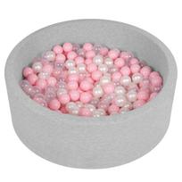 Selonis minkštųjų kamuoliukų baseinas 90x30cm/200 kamuoliukų apvalus kūdikių kūdikių porolonas, šviesiai pilka:pudra rausva/perlamutrinė/skaidri 90x30cm/200 balls