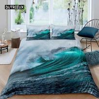 Antklodės užvalkalų rinkinys „Ocean Wave“ paplūdimys su „Foamy Waves“ dviviečiais patalynės komplektais Poliesterio jūros kranto atostogų tema, karalienės karalienės dydžio antklodės trijų dalių rinkinys EU single(135x200cm)