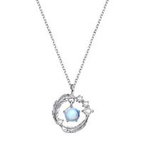 Women Necklace Moonstone Wing Design Jewelry Wear Resistant Pendant Necklace white